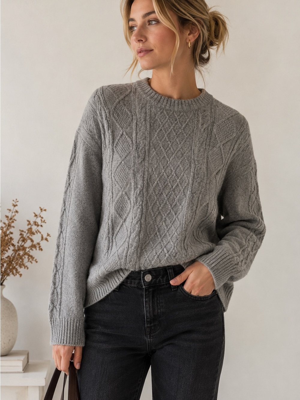 H&M Cable Knit Sweater XS Gray Classic
